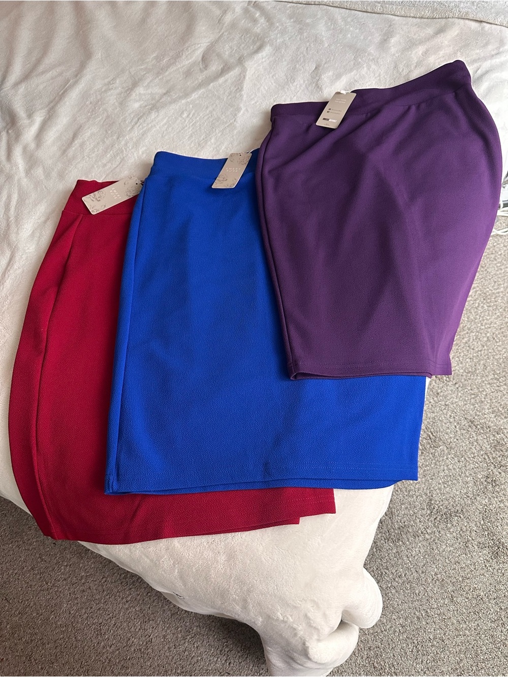 Set of Three Solid Color Pencil Skirts - Red, Royal Blue, Purple